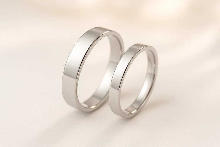 his and her silver couple ring PK, matching gift ring for couples