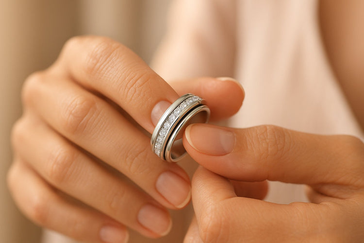 Minimal silver spinner ring – anxiety jewellery Pakistan” / “Fidget necklace for women – stress relief style PK