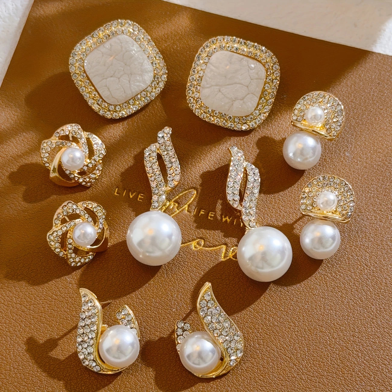 Elegant geometric pearl earrings set – vintage French style, available at affordable artificial jewellery store in Pakistan