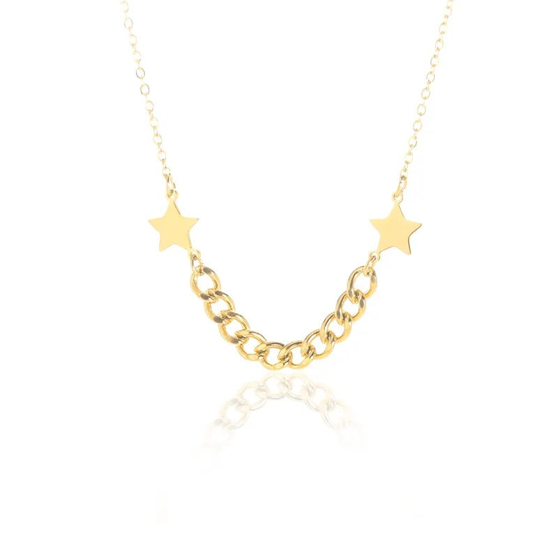 Close-up of trendy gold titanium star pendant on chain – necklace for women, Artificial Jewellery Online in Pakistan