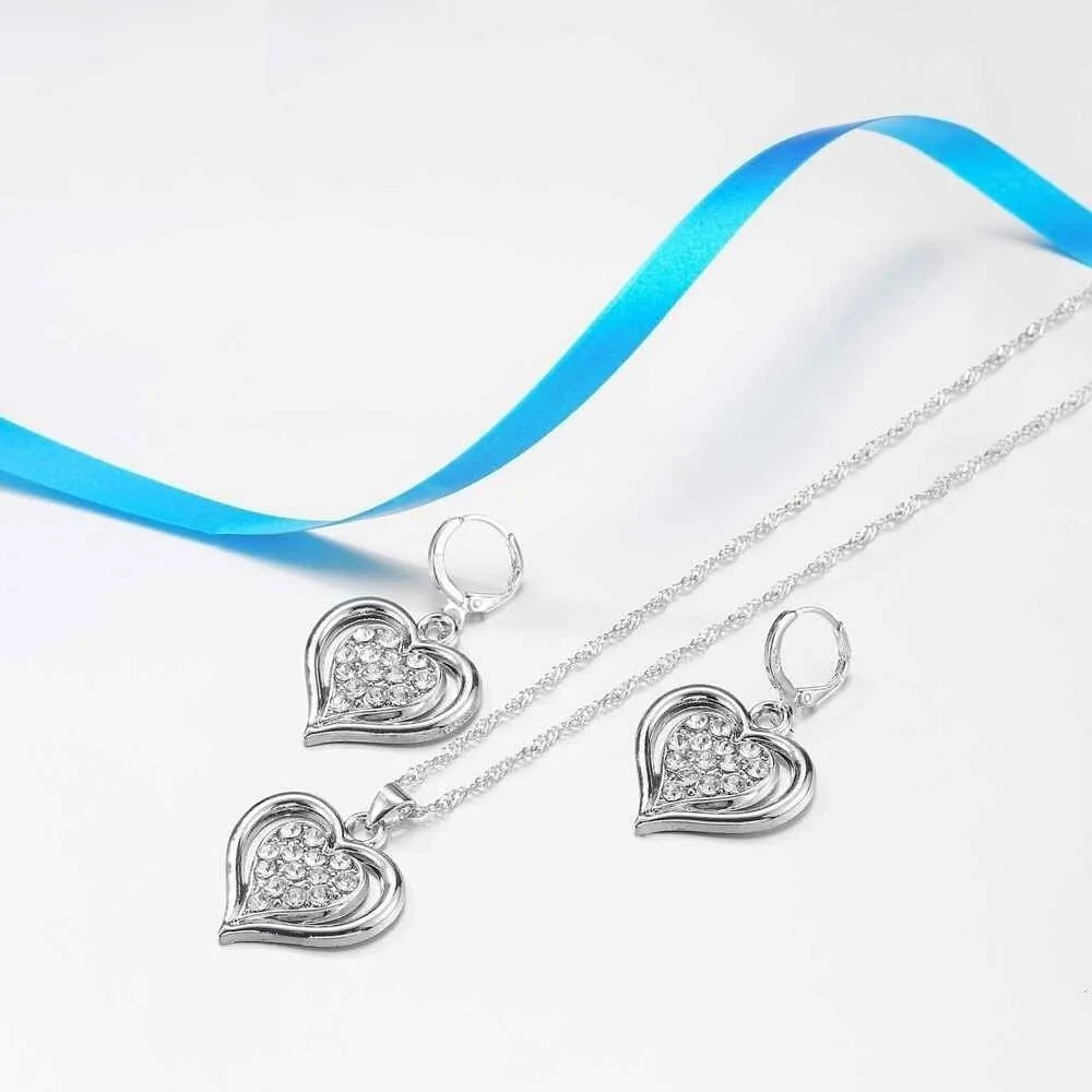 Heart 925 Silver Jewelry Set - Necklace arrings Set