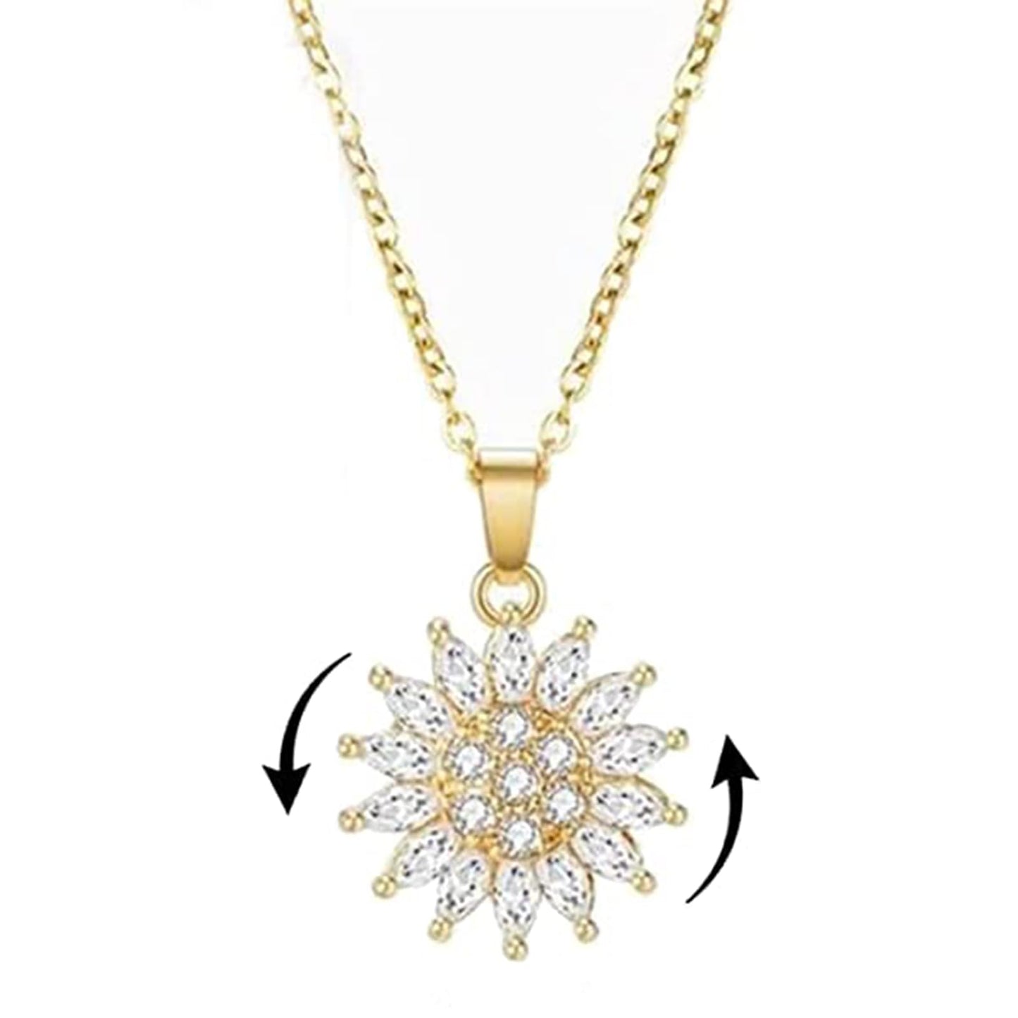 Empower Your Calm Sunflower Fidget Necklace for Women with rotating heart and spinning crystal, featuring a zircon brass pendant and stainless steel chain.