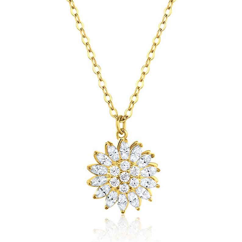Empower Your Calm Sunflower Fidget Necklace for Women with rotating heart and spinning crystal, featuring a zircon brass pendant and stainless steel chain.