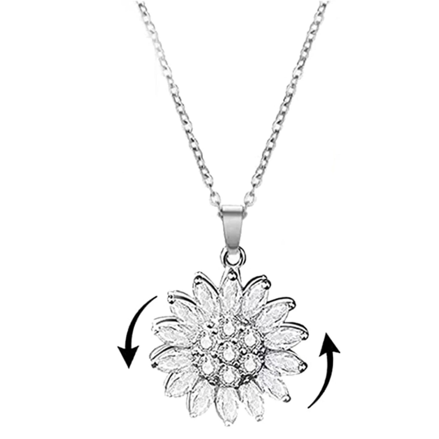Empower Your Calm Sunflower Fidget Necklace for Women with rotating heart and spinning crystal, featuring a zircon brass pendant and stainless steel chain.