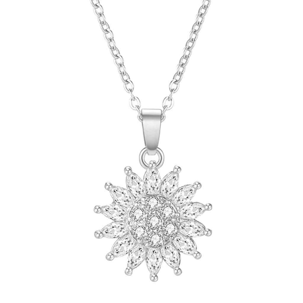 Empower Your Calm Sunflower Fidget Necklace for Women with rotating heart and spinning crystal, featuring a zircon brass pendant and stainless steel chain.