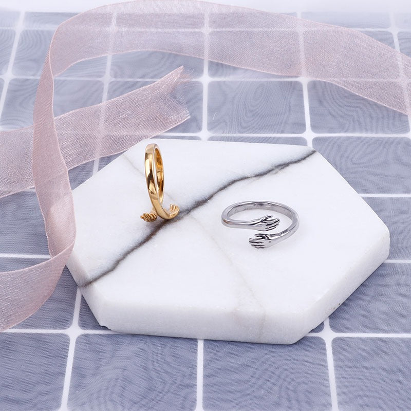 Romantic couple hug ring – elegant brass adjustable band from affordable artificial jewellery in Pakistan