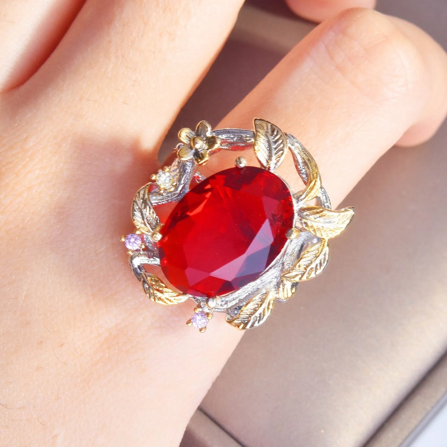Affordable bridal ring in silver with ruby gemstone β Eva & Esh collection