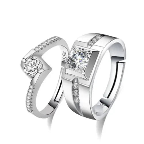 Stunning Silver Zircon Couple Rings