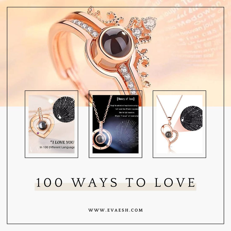 Silver necklace and ring with heart gemstone, “100 Ways to Love Collection” text – Best Jewelry Store Online in Pakistan