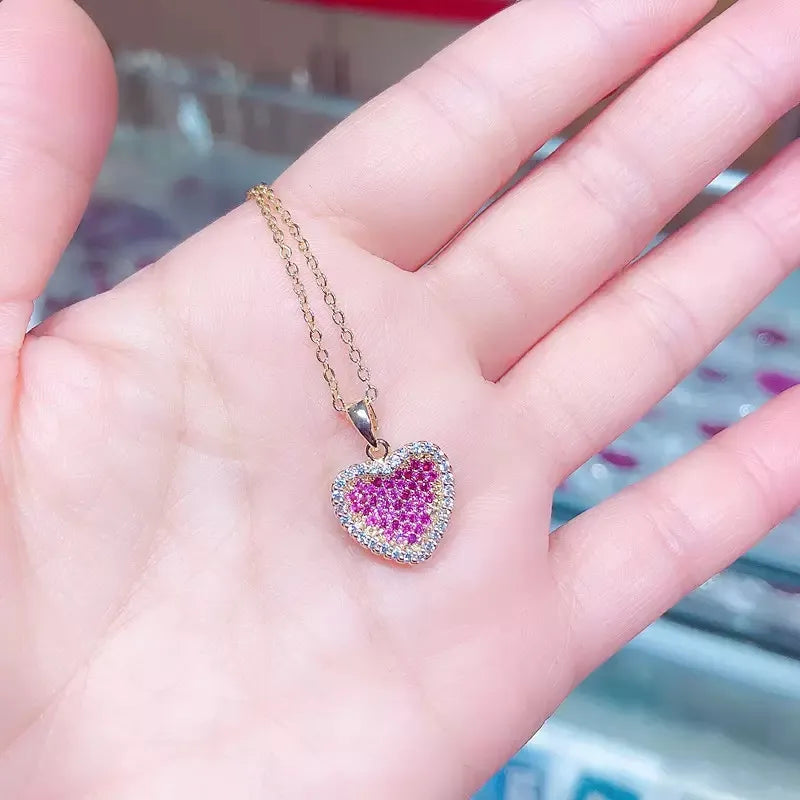 Close-up of Heart-Shaped Sterling Silver Necklace and Earrings Combo – Eva & Esh