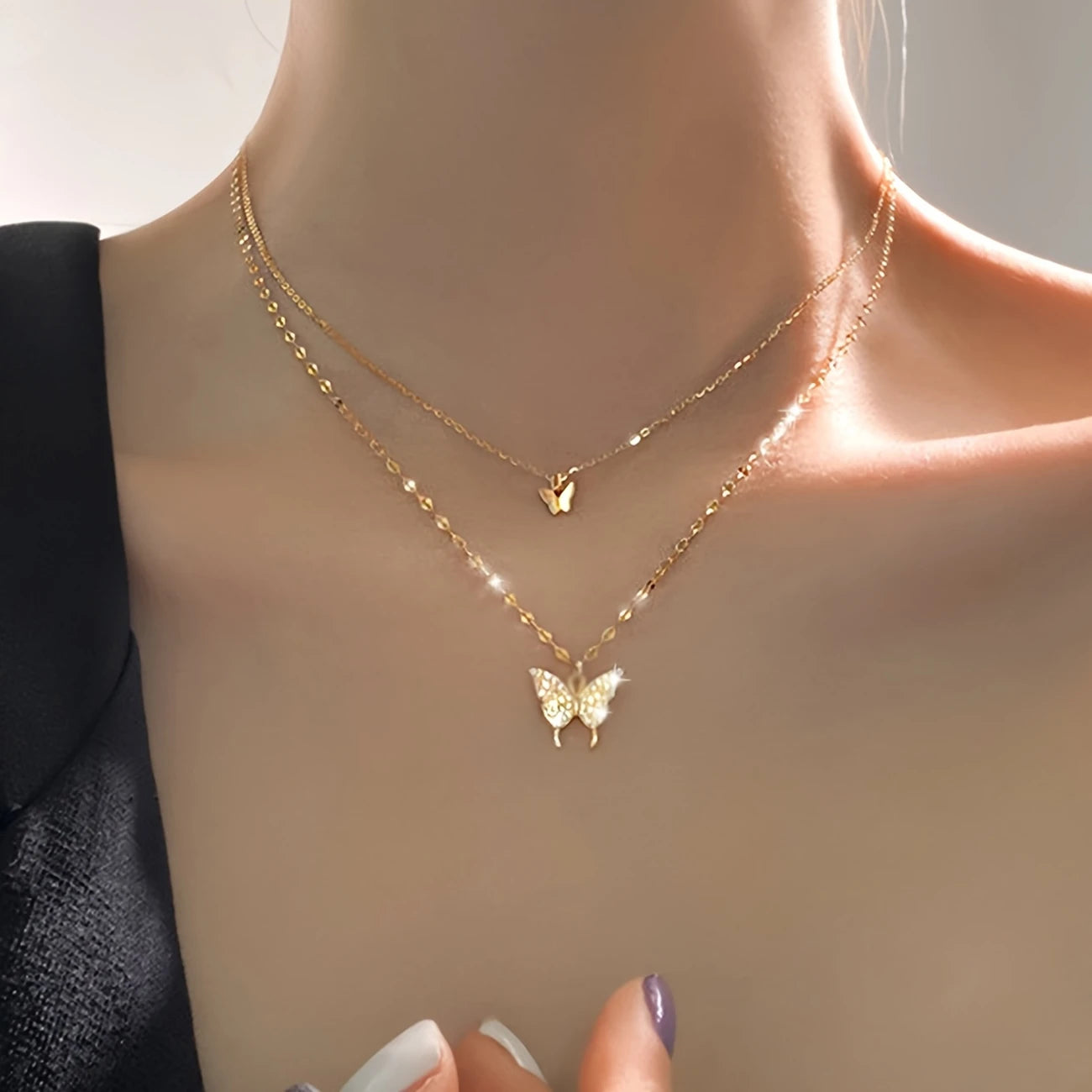 Close-up of Rhinestone Butterfly Pendant – Elegant Daily Wear Jewelry for Women