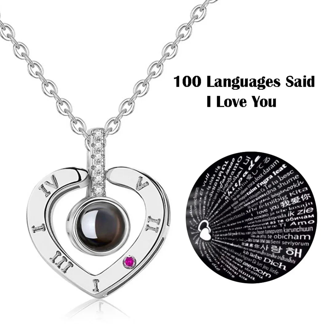 I Love You in 100 Languages Heart Projection Necklace Silver – Elegant artificial jewellery online in Pakistan at Eva & Esh.