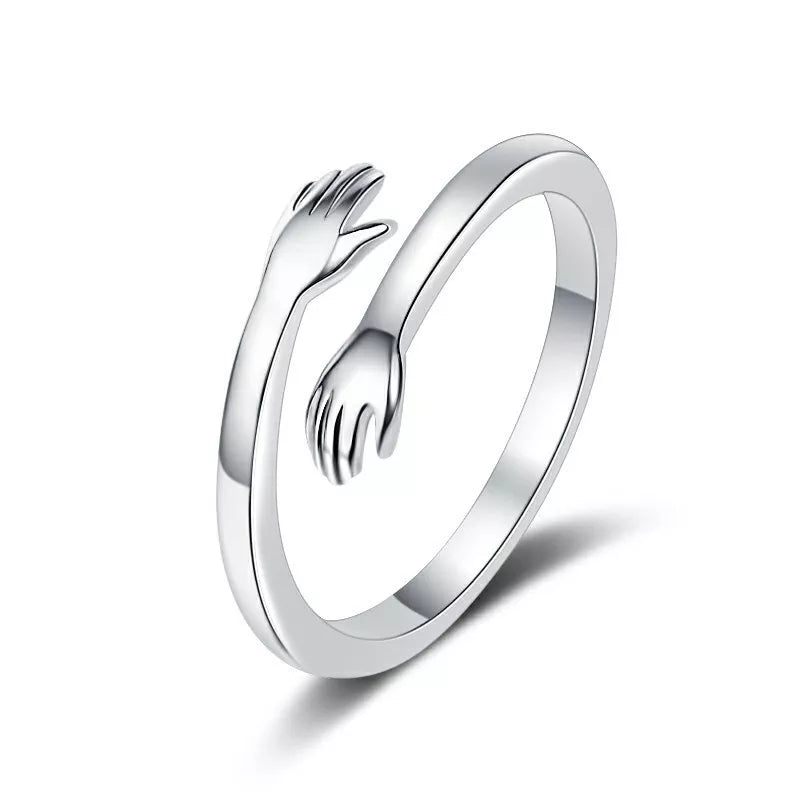 Romantic couple hug ring – elegant brass adjustable band from affordable artificial jewellery in Pakistan - Silver