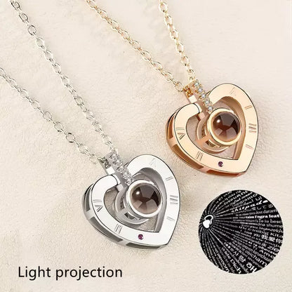 I Love You in 100 Languages Heart Projection Necklace silver rose – Elegant artificial jewellery online in Pakistan at Eva & Esh.