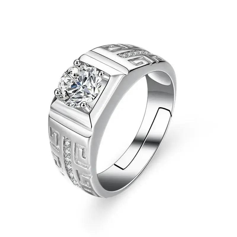 Close-up of MD-E5 Moissanite Ring in S925 Silver Ring for Men highlighting the fine craftsmanship and clarity.