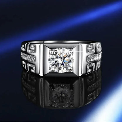 Side angle of MD-E5 Moissanite Ring in S925 Silver Ring for Men showing band design and stone setting.