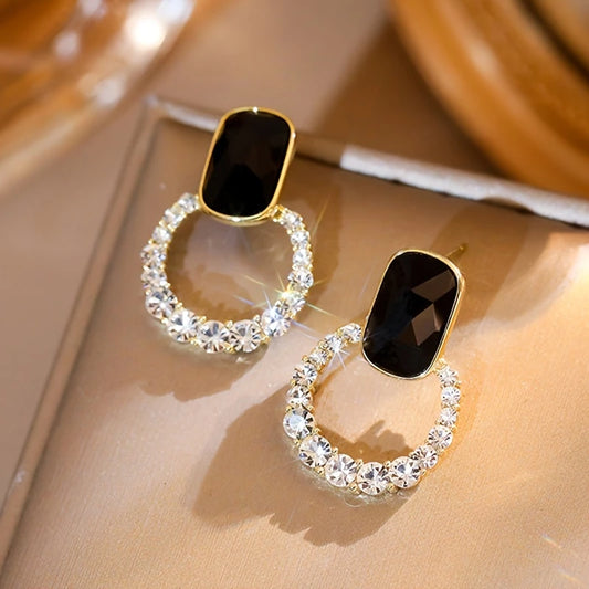 Black cubic zirconia stud earrings – elegant design at affordable artificial jewellery store in Pakistan