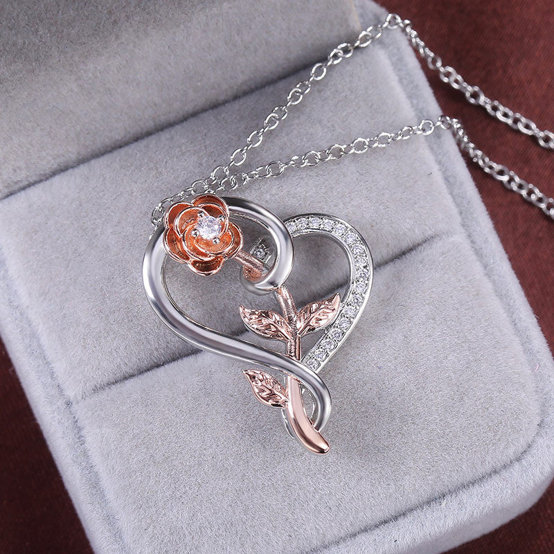 Close-up of rose pendant with zircon detailing – Artificial Jewellery Online in Pakistan
