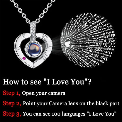 I Love You in 100 Languages Heart Projection Necklace Silver 1 – Elegant artificial jewellery online in Pakistan at Eva & Esh.