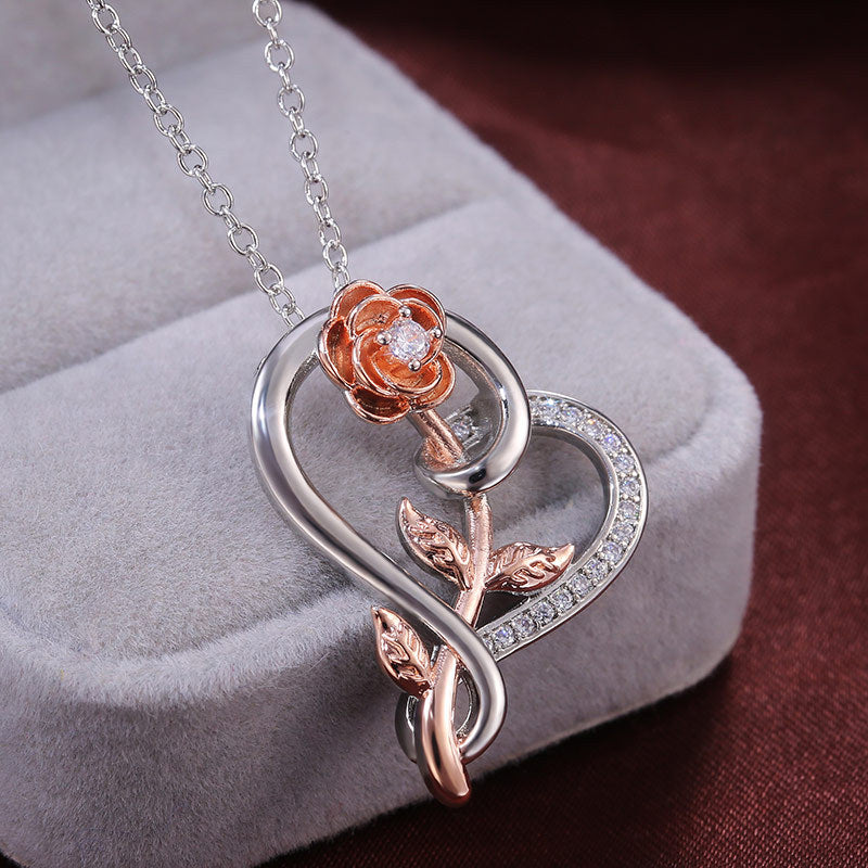 Model wearing Enchanting Rose Flower Necklace – Artificial Jewellery Online in Pakistan