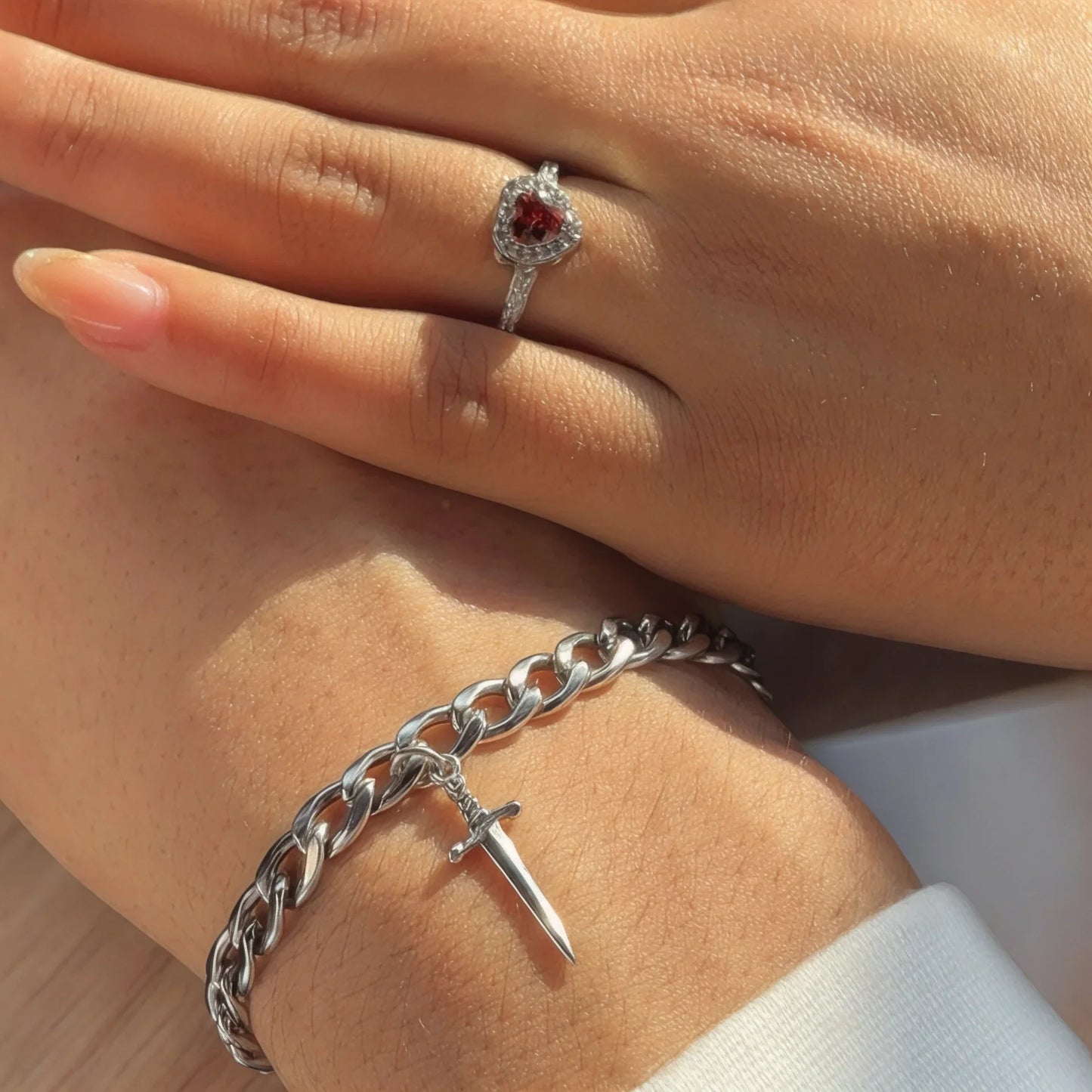 Heart Ring with adjustable sizing paired with bold Sword Bracelet – Artificial Jewellery Online in Pakistan