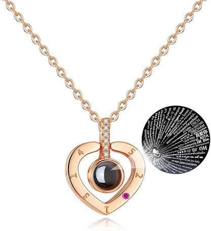 I Love You in 100 Languages Heart Projection Necklace Rose 1 – Elegant artificial jewellery online in Pakistan at Eva & Esh.