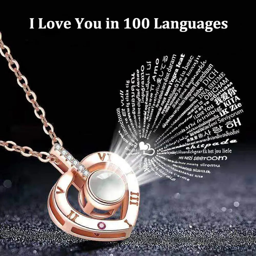 I Love You in 100 Languages Heart Projection Necklace Rose 2 – Elegant artificial jewellery online in Pakistan at Eva & Esh.