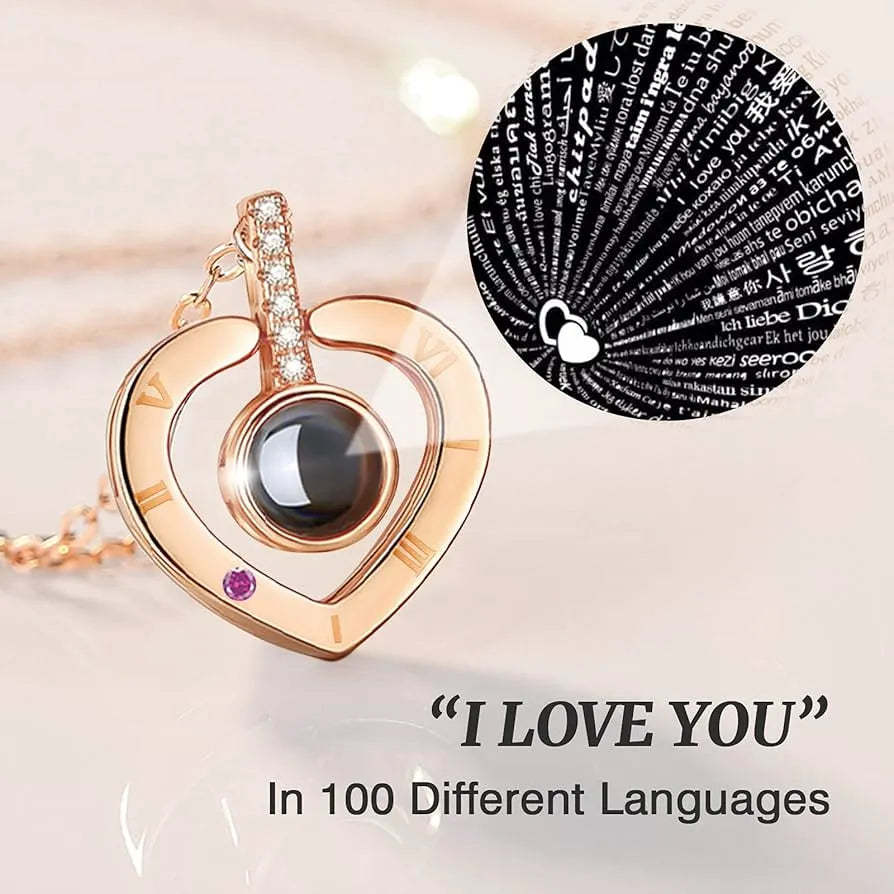 I Love You in 100 Languages Heart Projection Necklace – Elegant artificial jewellery online in Pakistan at Eva & Esh.