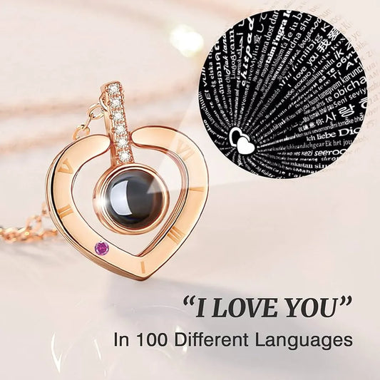 I Love You in 100 Languages Heart Projection Necklace – Elegant artificial jewellery online in Pakistan at Eva & Esh.