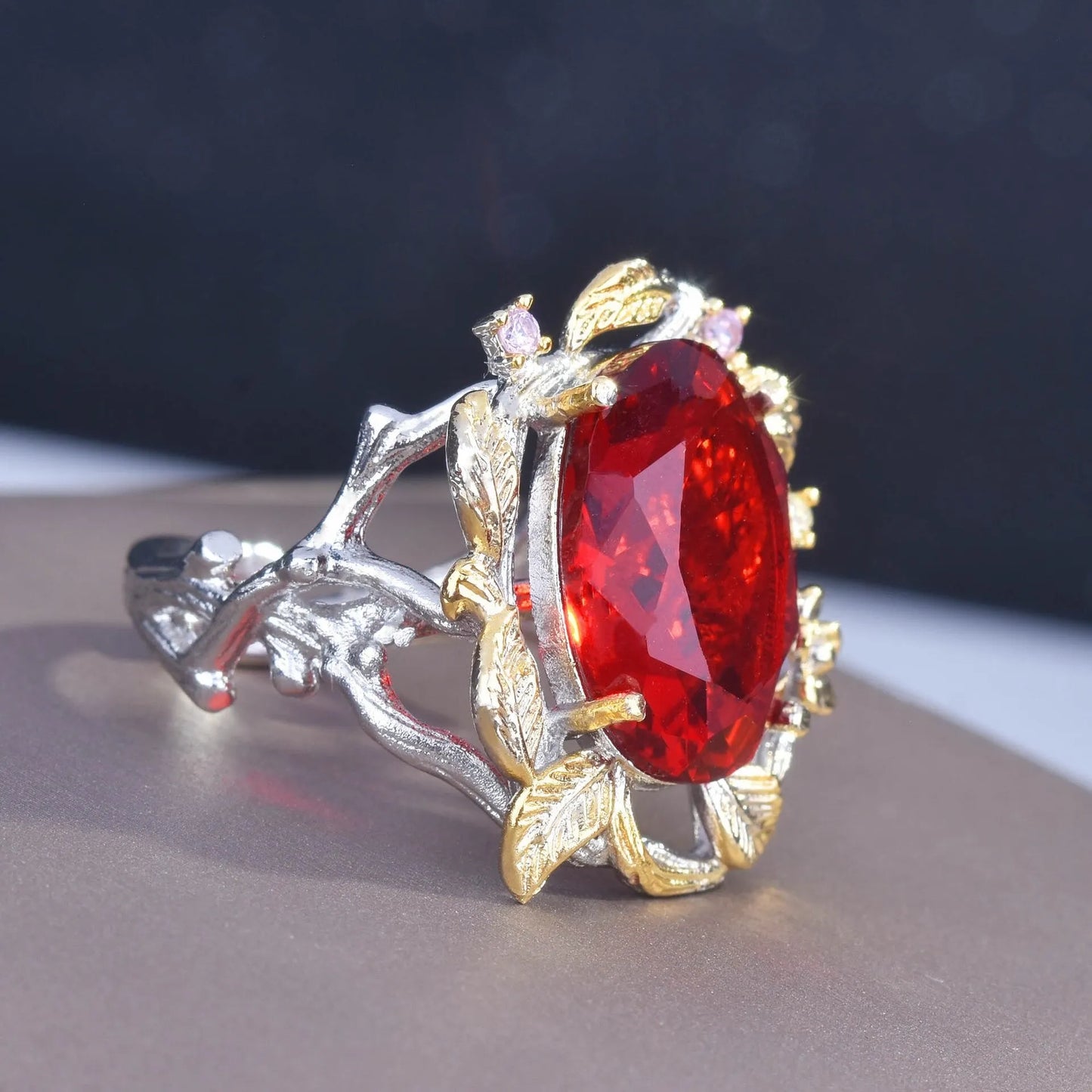Elegant silver promise ring with ruby – nature-inspired jewelry for women