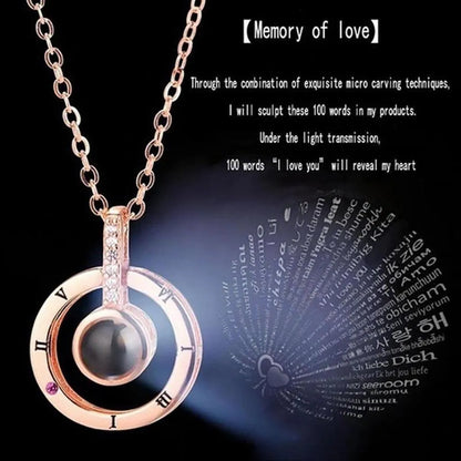 I Love You in 100 Languages Round Projection Necklace Rose Gold 1 – Elegant artificial jewellery online in Pakistan at Eva & Esh.