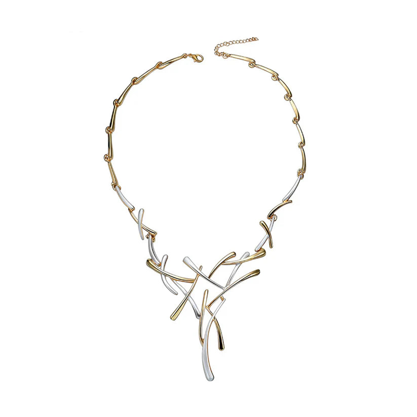 Gold and silver necklace on a white background