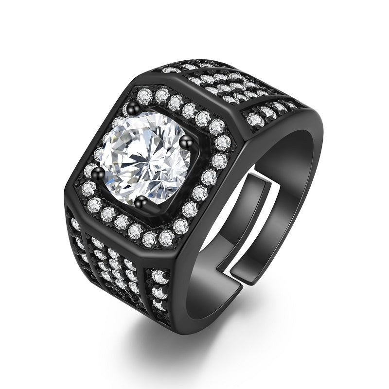 Bold Radiance Adjustable Zircon Big Stone Ring for Men made of brass and zircon, available in sizes US 7 to 9 – Artificial Jewellery Online in Pakistan - BLACK