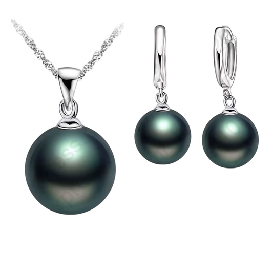 Stunning Black Round Pearl 925 Silver Jewelry Set – Elegant & Timeless