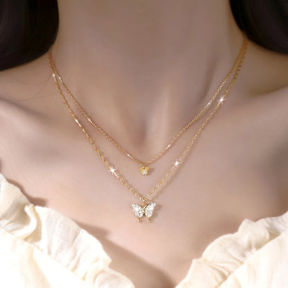 Golden Double Layer Butterfly Pendant Necklace – Eva & Esh Artificial Jewelry