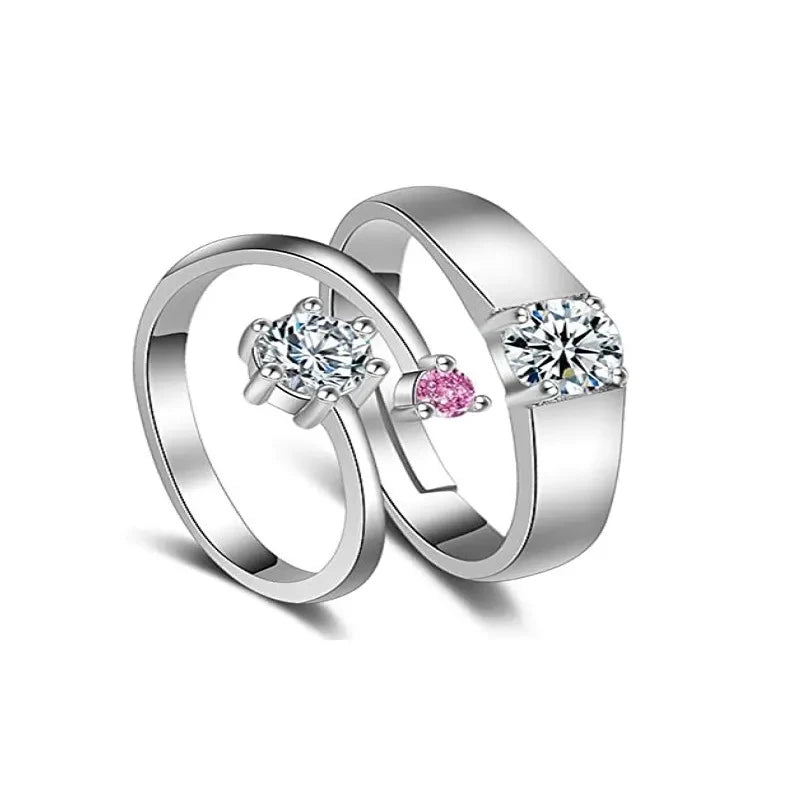 Stunning Silver Zircon Couple Rings 2 – Elegant Symbols of Love and Commitment