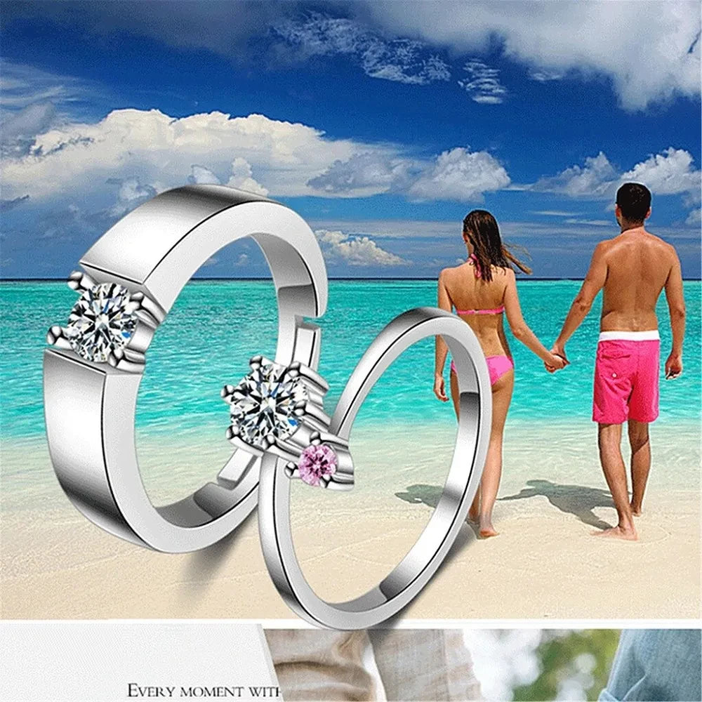 Stunning Silver Zircon Couple Rings 2 – Elegant Symbols of Love and Commitment