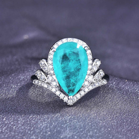 Front view of Crown Paraiba Tourmaline Drop Ring in 925 silver – Best Jewelry Store Online in Pakistan
