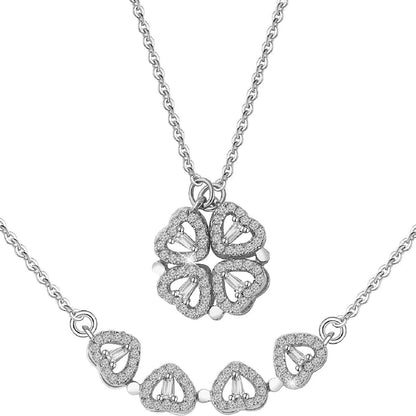 Magnetic heart-shaped couple necklace with four-leaf clover charm Silver – affordable artificial jewellery in Pakistan