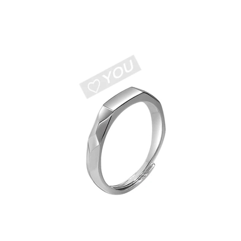 Silver ring on a white background with 'I ❤️ YOU' text overlay