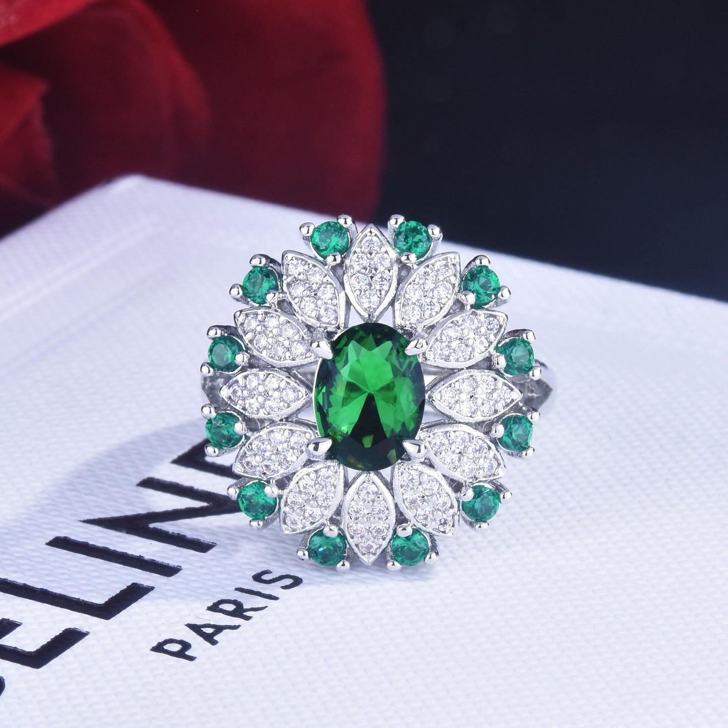 S925 silver ring with sapphire gemstone shown with gift packaging – available at Best Jewelry Store Online in Pakistan