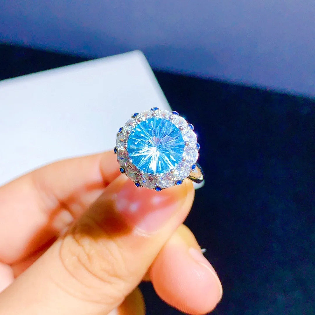 Side angle showing intricate band design of 925 silver topaz ring – Best Jewelry Store Online in Pakistan