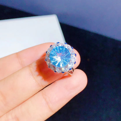 Close-up of natural sky blue topaz gemstone on adjustable 925 silver ring – Best Jewelry Store Online in Pakistan
