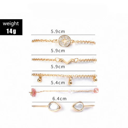 Set of gold bracelets with measurements and weight displayed on a white background