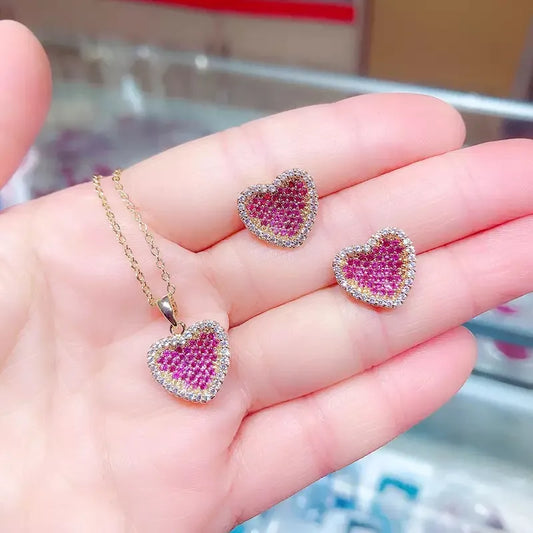 Heart Shape 925 Silver Necklace and Earrings Set for Women – Eva & Esh Jewelry
