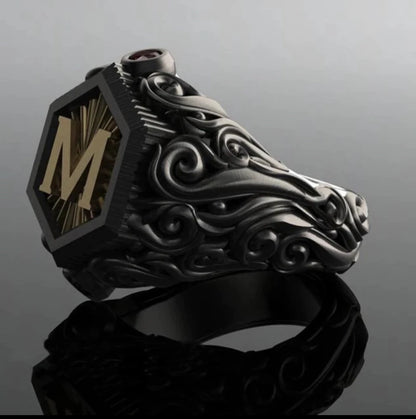 Stylish Black Initial Alphabet M Ring for Men 