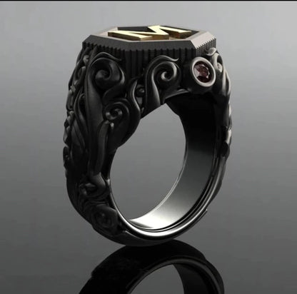 Stylish Black Initial Alphabet M Ring for Men 