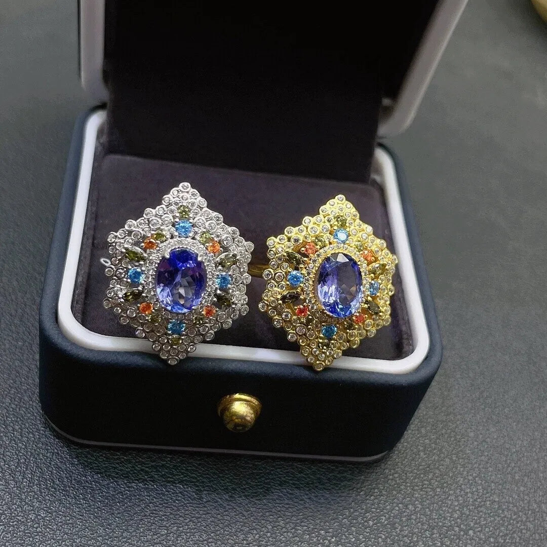 Front view of Natural Tanzanite 925 Silver Ring with open design – Best Jewelry Store Online in Pakistan