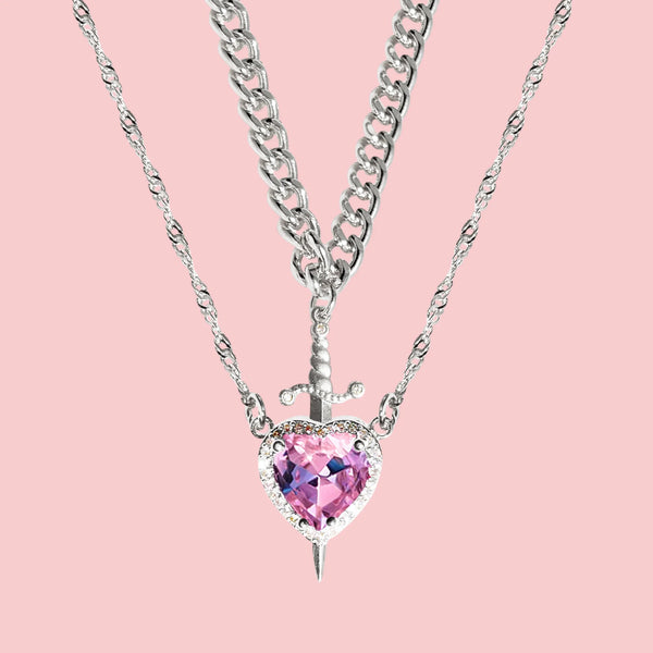 Close-up of Heart and Sword Necklace Set – a romantic piece from Artificial Jewellery Online in Pakistan