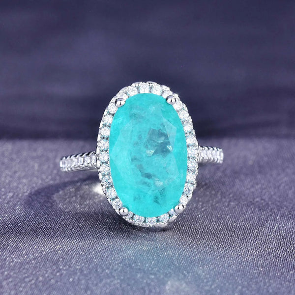 Front view of Oval Paraiba Tourmaline Diamond Ring in 925 silver – Best Jewelry Store Online in Pakistan